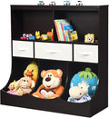 HONEY JOY Kids Toy Storage Organizer with Bookcase, 8-Cubby Organization Storage Cabinet w/Display Shelf & 3 Removable Fabric Bins, Wooden Toy Storage Unit for Playroom, Nursery Daycare(Espresso)