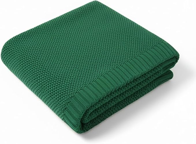 Baby Knit Blanket Soft Cotton Lightweight Newborn Blanket for Crib Stroller Toddler Nursery Shower Gift Cozy Breathable Travel Swaddle Wrap Green 36 x 28 Inches
