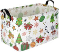 CLOCOR Rectangular Christmas Basket,Cute Pattern Christmas Gifts Basket Empty,Waterproof Christmas Storage Box with Handles,Kids Room Decor(Gift Basket)