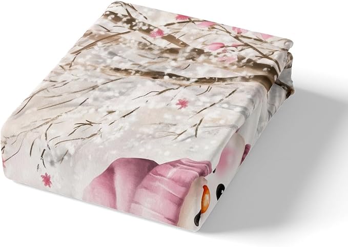 Manfei Christmas Kids Duvet Cover Set Twin Size, Cute Snowman Xmas Bedding Set for Boy Girls Room Decor, Pink Flower New Year Comforter Cover, Soft Polyester Quilt Cover, 1 Pillowcase, No Comforter
