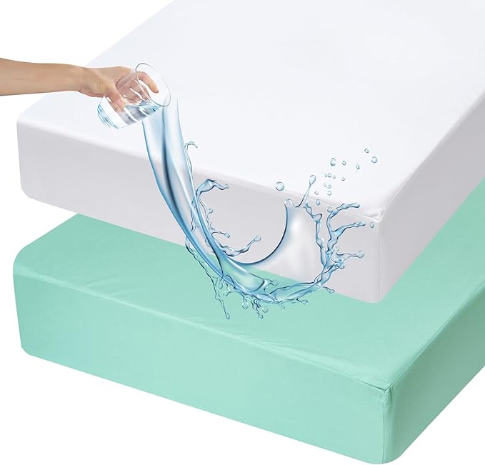 david's kids Waterproof Crib Sheets Fitted 2 Pack, Ultra Soft Breathable Crib Mattress Protector for Boys Girls Neutral, Fit Standard Crib Mattress and Toddler Mattresses, White & Sage Green