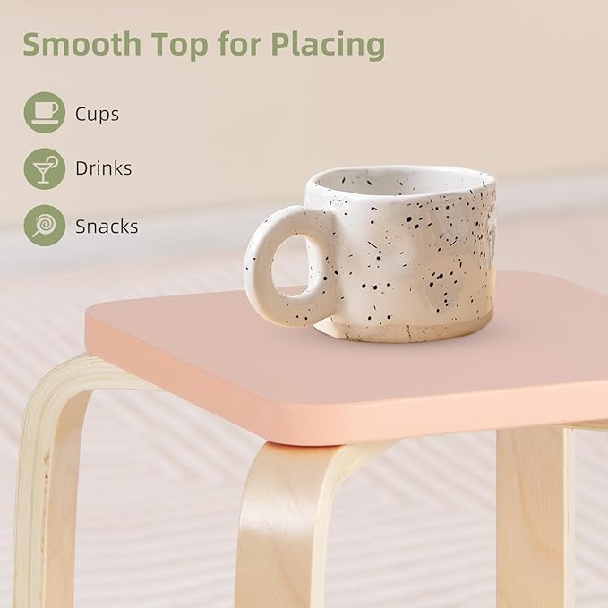 GOFLAME Stackable Wooden Stools Set of 4, Backless Chairs with Square Top, Anti-Slip Felt Mats, Portable Seating for Classroom, Office, Dinning Room, Living Room, Kitchen, Bar Counter, Assorted Color