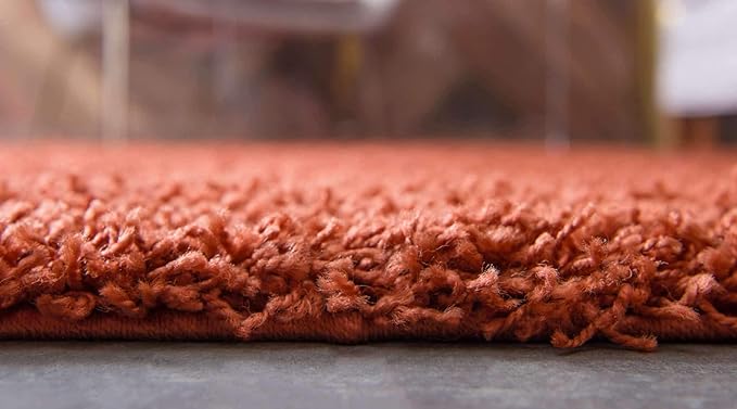 Unique Loom Solid Shag Collection Area Rug (8' Round, Terracotta)
