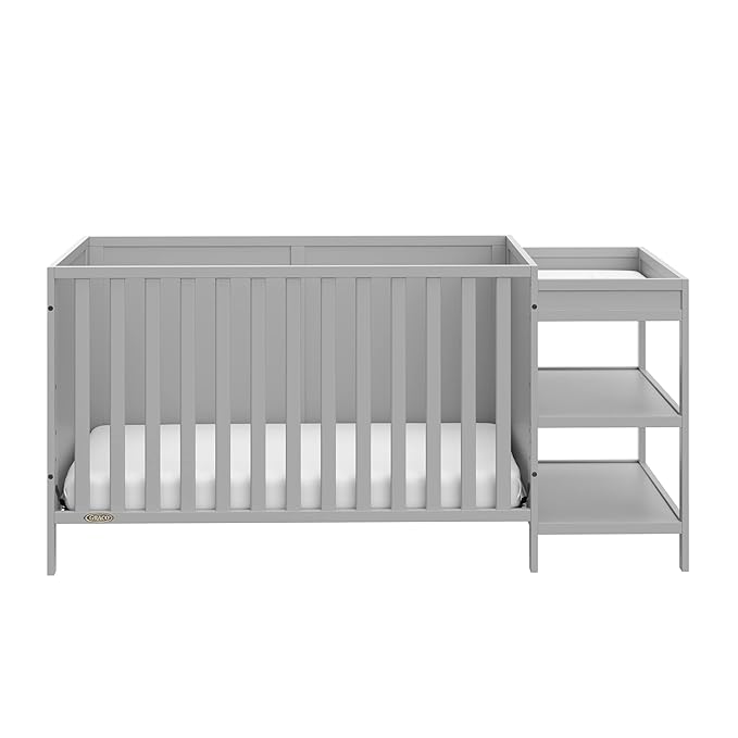 Graco Theo 5-in-1 Convertible Crib & Changer (Pebble Gray) GREENGUARD Gold Certified, Converts to Daybed, Toddler Bed, Full Size Bed, Fits Standard Full-Size Crib Mattress, Adjustable Mattress Height