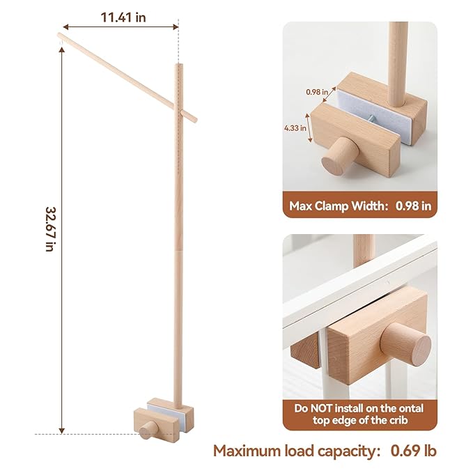 Baby Crib Mobile Arm,33.5in HBM Wooden Mobile Arm for Crib Mobile Hanger for Crib Baby Girl Nursery Decor