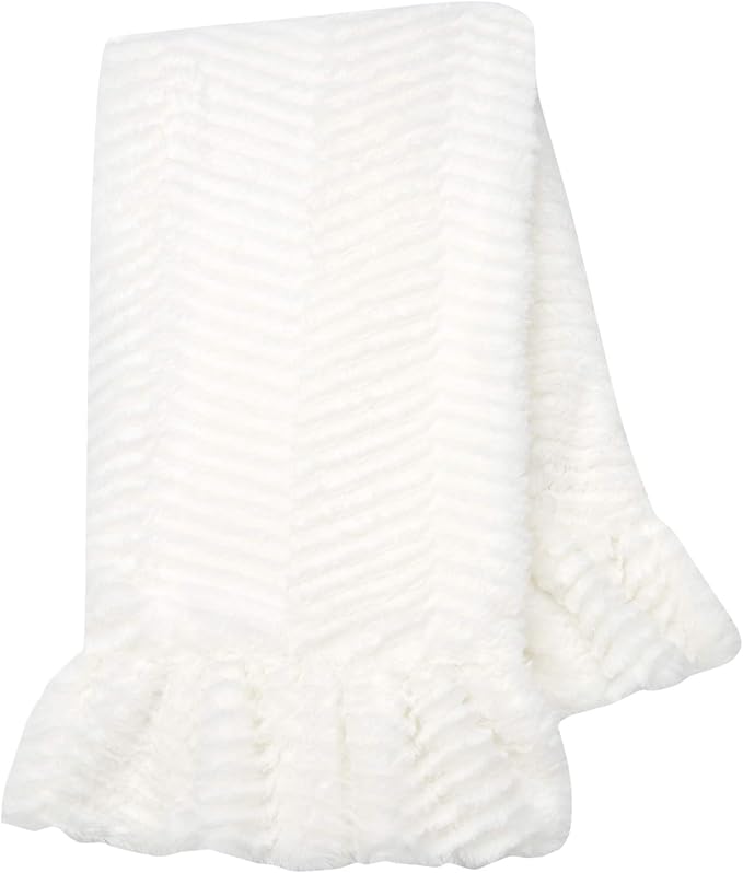 Lambs & Ivy Signature White Ruffled Lux Minky/Jersey Chevron Baby Blanket