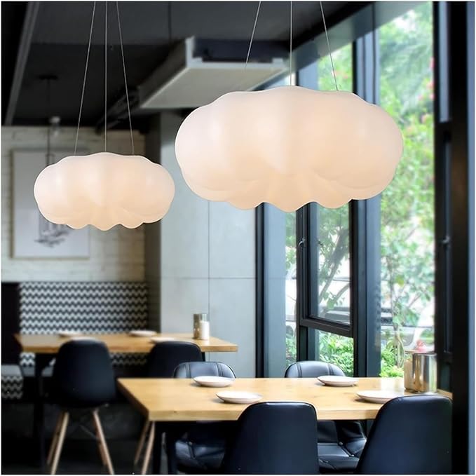 Cloud Shape Pendant Light White PE Plastic Finish Kids Room Ceiling Lighting Modern Nursery Lamp Fixture for Bedroom Study Room Decor LED Warm White Tricolor Options