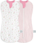 Baby Swaddle 0-2 Months, Cotton Arm-In Zipper Sleep Sack, Wearable Blankets Wrap for Newborn Infant Girls (Floral, Checkered, Pack of 2)