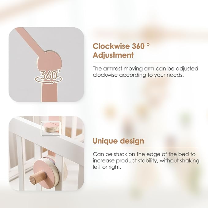 HI BABY MONMENT Crib Mobile Arm - Baby Mobile Hanger with 2-Height Settings Adjustable, Stabilizing Attachment for Added Safety, Mobile Arm for Crib, Sturdy & Secure Design for Nursery Mobile