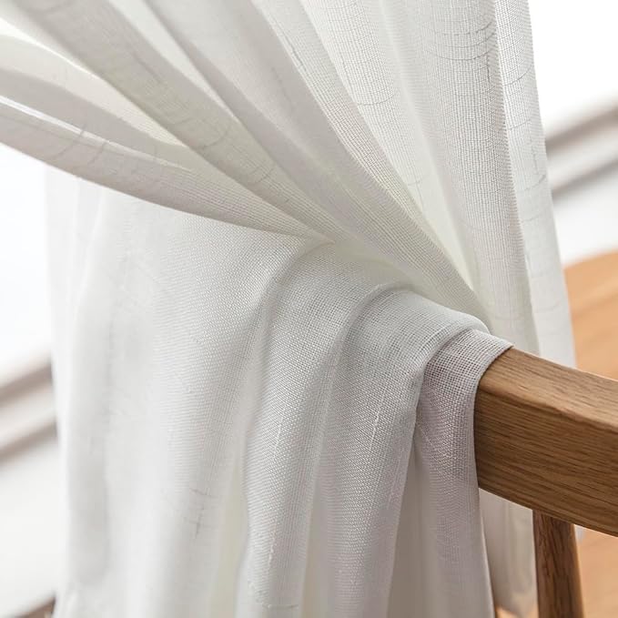 Off White Sheer 94 Inch Curtains 2 Panels, 50 Inches Width, Linen Look Transparent Curtain, Rustic Textured Light Filtering Drapes, Long Rod Pocket Window Treatments