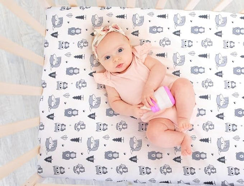 4 Pack Woodland Forest Animals Wood Neutral Unisex Fitted Baby Crib Sheets Set for Baby Boys or Girls Black and White