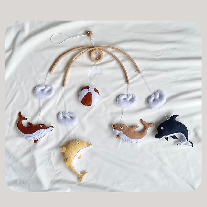 Baby Mobile – Ocean Montessori Dolphin Hanging Set, Handmade Felt Sea Theme Crib Nursery Decor