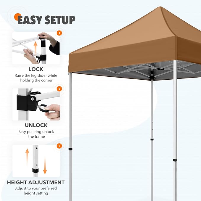 EAGLE PEAK 5x5 Pop Up Canopy Tent Instant Outdoor Canopy Easy Set-up Straight Leg Folding Shelter, Khaki