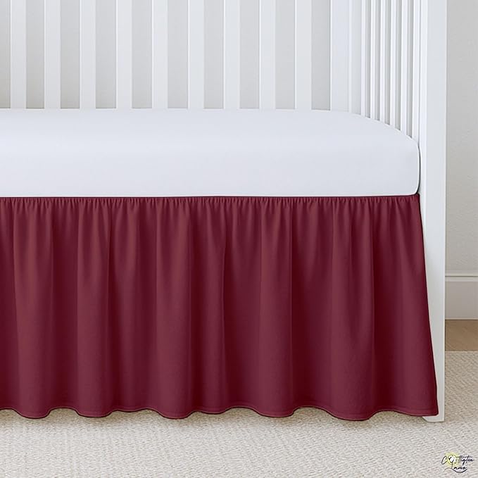 Cottington Lane Burgundy Crib Skirt Dust Ruffle, 100% Natural Cotton, Soft, Durable Nursery Crib Toddler Bedding Skirt for Baby Girls or Boys, Fits Standard Cribs 28" x 52" with 14" Drop