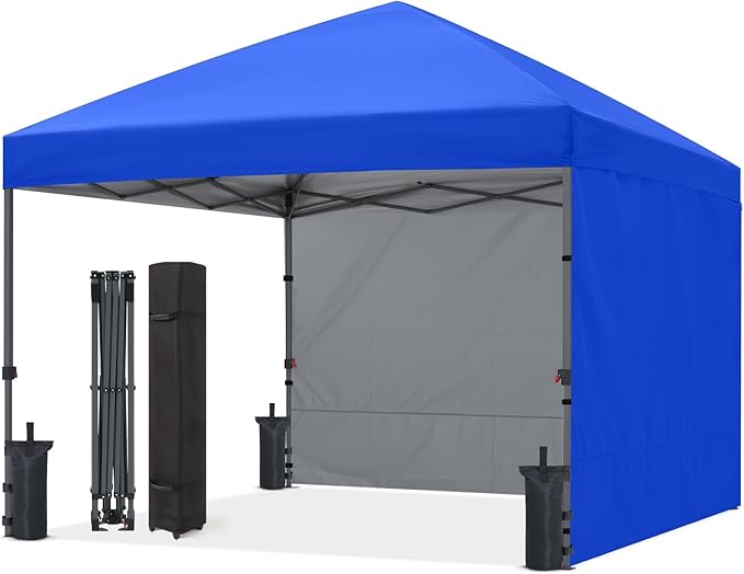 ABCCANOPY Easy Pop up Canopy Tent with 2 Sidewalls for Outdoor Sun Blocking or Rain Protection,10x10, Royal Blue