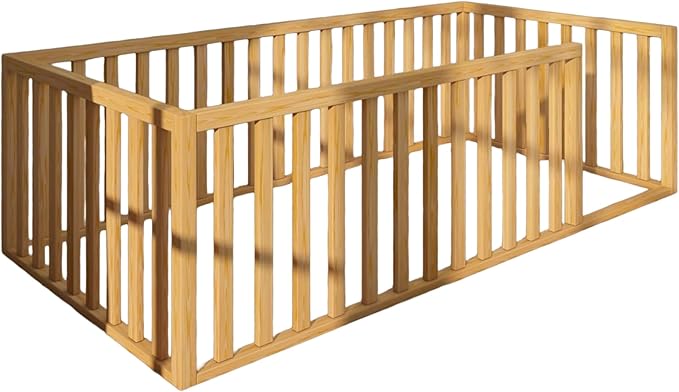 Montessori Floor Bed for Kids 60'' x 80'' Queen | Toodlers Floor Bed with Safety Guardrails | Pine Wood Baby Bed | Sturdy Wood Frame Bed for Girls and Boys (Queen, Height : 23.6 Inches)
