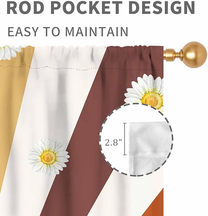 Boho Rainbow Curtains, Watercolor Bohemian Modern Abstract Daisy Floral Abstract Aesthetic Rainbow Blackout Window Treatments for Kids Girls Baby Bedroom Living Room Bathroom 2 Panels, 84"x84" Inch