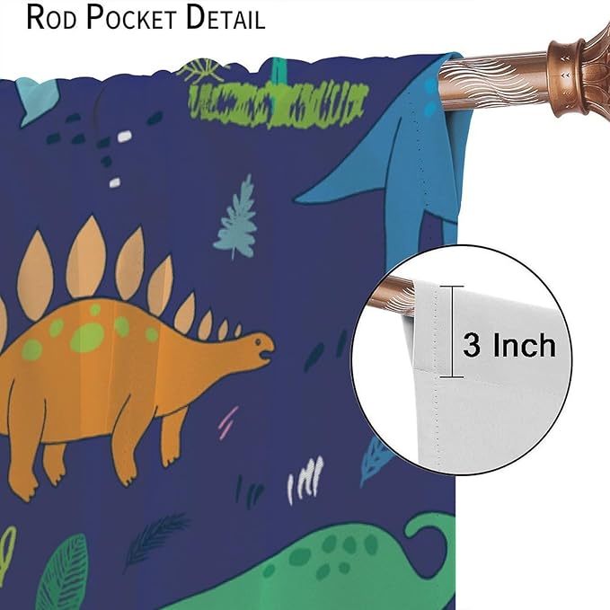 Dinosaurs Blackout Curtains Cute Cartoon Animals Dino Tropical Plant Colorful Art Print for Kids Boys Bedroom Living Room Rod Pocket Decoration Window Drapes 2 Panels W31.5xL72in