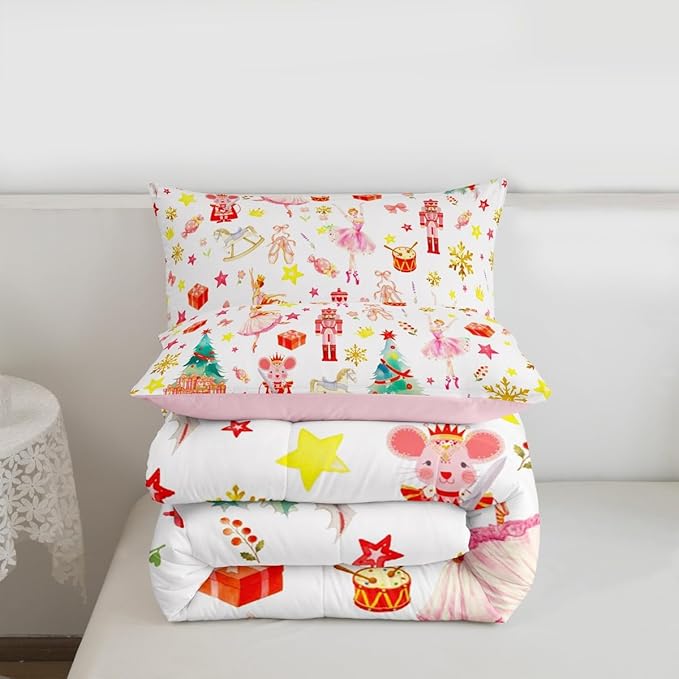 Feelyou Christmas Comforter Set All Season Ballet Nutcracker Bedding Set with 2 Pillow Cases Snowflake Kids Queen Bedclothes Bedroom Decor Duvet Quilt Breathable Soft Lightweight