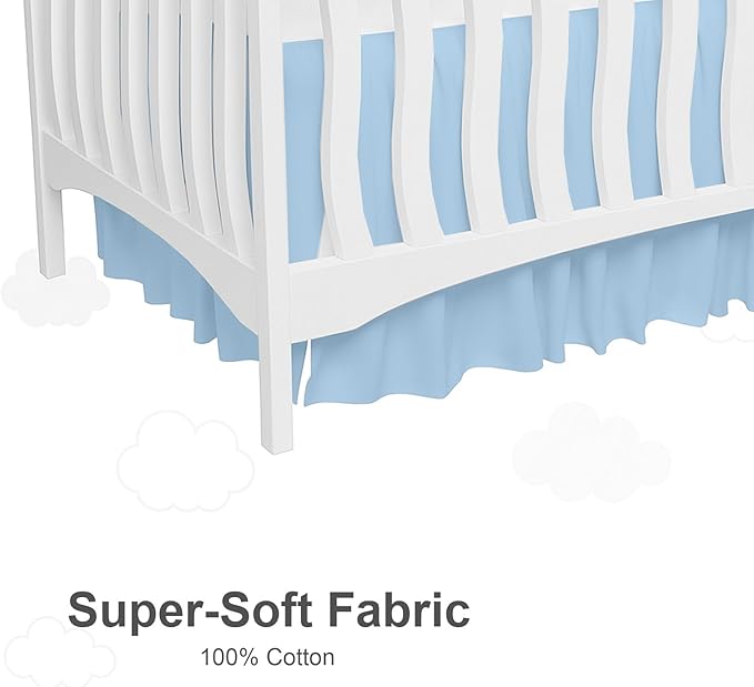 Crib Bed Skirt Dust Ruffle with Split Corners - 100% Cotton - Nursury Standard Crib Bedding Toddler Bedskirt for Baby Boys or Baby Girls - 14" Drop - Light Blue Crib Skirt