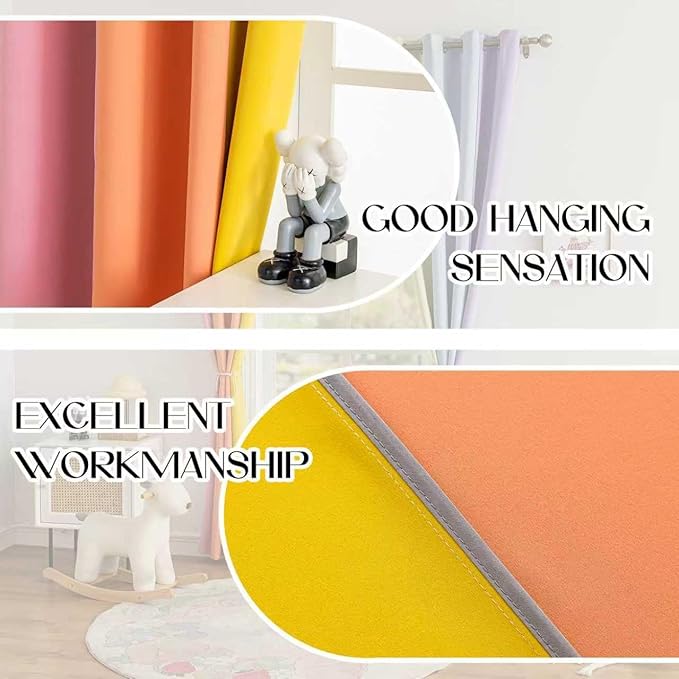 Rainbow Curtains Made with a Patchwork of Pink, Orange, Yellow, Green, Blue, and Purple for Kids Bedroom Blackout Colored Curtains for Bedroom Classroom (2 Panels, W52 X L84)