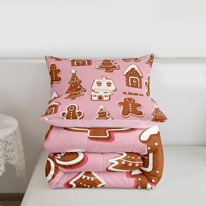 Feelyou Christmas Comforter Set Queen Size Gingerbread Man Bedding Set for Kids Boys Girls Snowflake Duvet Quilt Xmas Tree Bedroom Decor Microfiber 3 Pcs with 2 Pillow Cases