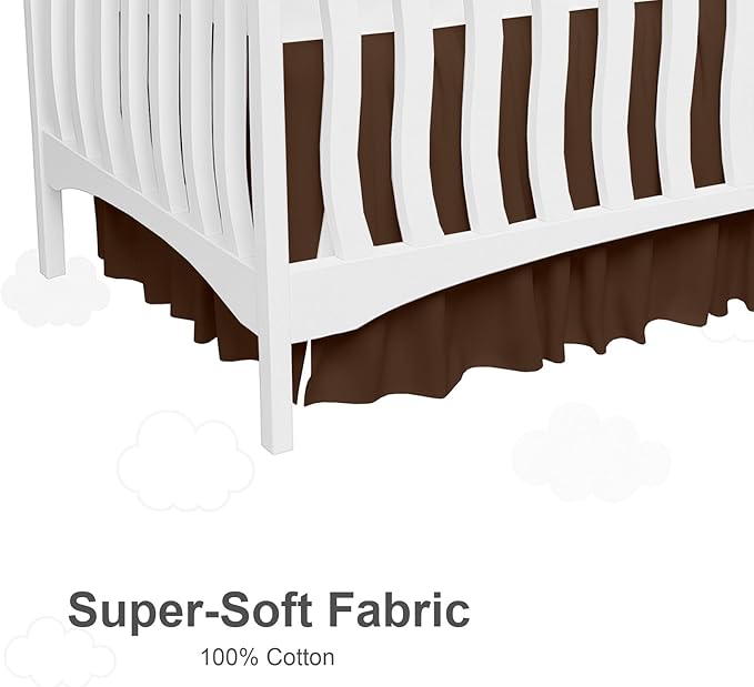 Chocolate Ruffled Crib Bed Skirt - 100% Cotton - Nursery Dust Ruffle Bedding Skirts for Baby Boy or Baby Girl - Standard Crib, 14" Drop
