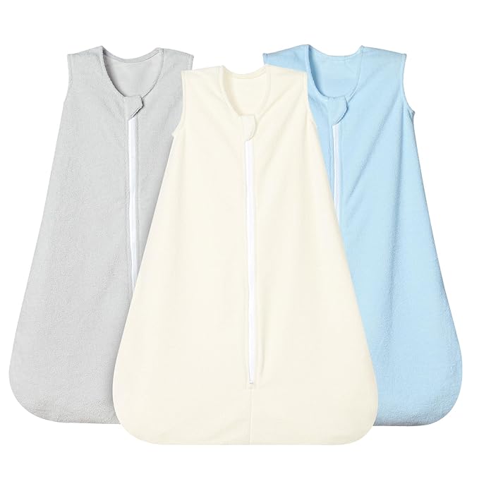 david's kids 3 Pack Warm Micro Fleece Baby Sleep Sack 18-24 Months, Soft Baby Wearable Blankets with 2-Way Zipper, Comfy Winter Sleeping Bags for Toddler Boys, X-Large Size, Snow White & Grey & Blue