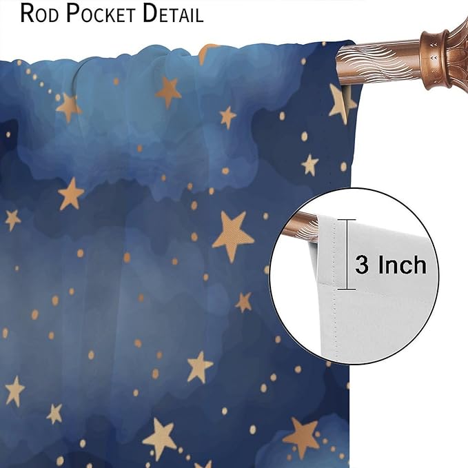 Starry Sky Blackout Curtains, Starry Scenery Blue Night Sky Stars Window Drapes for Kids Boys Girls Bedroom Living Room 84" W X 84" L