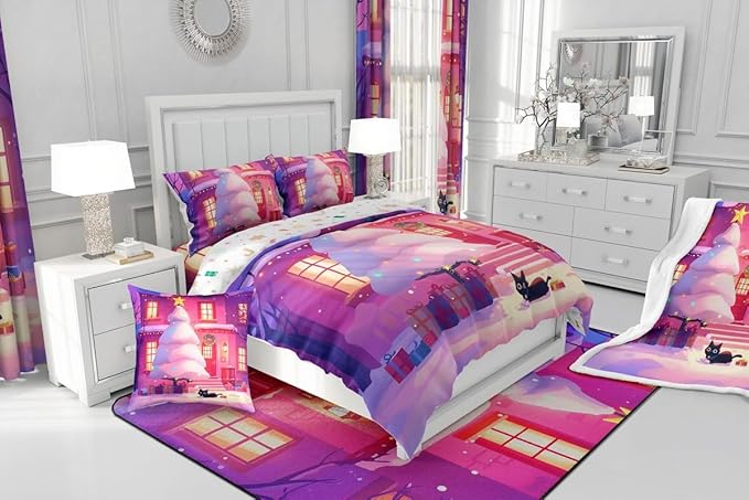 Feelyou Cute Christmas Comforter Cover Set Tree Bedding Full Size for Kids Boys Girls Bedroom Bed Decor Xmas Duvet Cover Merry Christmas Bedspread, No Comforter
