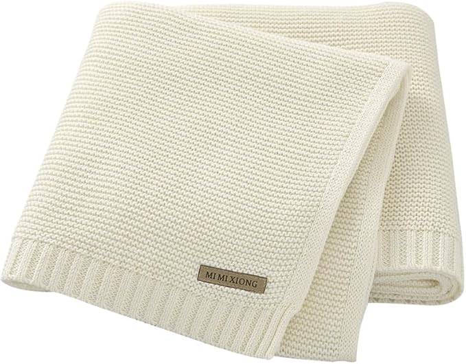 Neiwech Baby Blanket Boy Girl Cotton Knitted Soft Swaddling Receiving Baby Blankets for Newborn Toddler Crib Stroller A-White 30 x 40 Inch