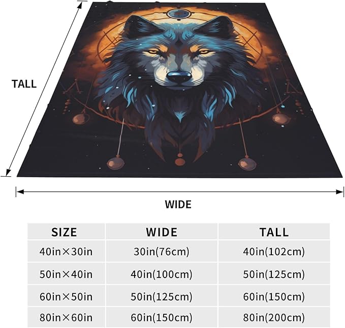 Cartoon Wolf Dream Catcher Blanket Gifts Moon Wolves Flannel Throw Blankets for Home Decor Couch Bed Sofa Soft Fuzzy Lightweight for All Season 50x40 Inches