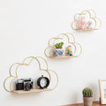 Golden Cloud Shape Floating Shelves Wall Decor,Gold Metal Wire and Wood Base Wall Mounted Shelf Decorations for Home Bedroom Living Room Set of 3