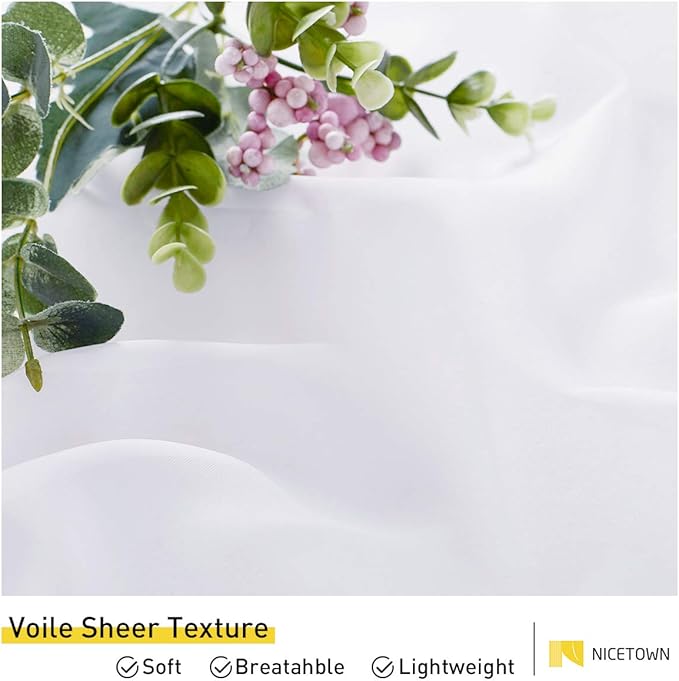 NICETOWN 2 Panels 120" Extra Long White Sheer Curtains for Patio Waterproof, Self Sticky Tab Top Voile Sheer Drapes Airy & Breathable, Living Room/Cabana, W54 x L120, White