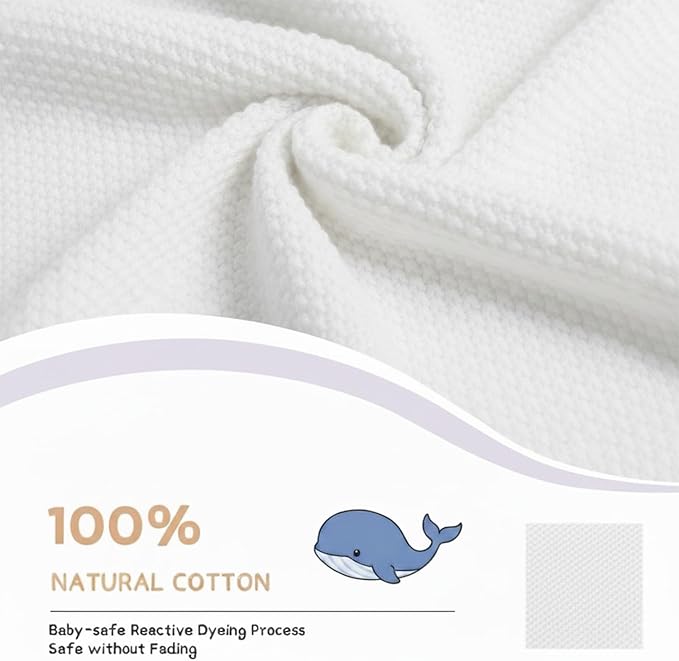 Cotton Baby Blanket with Ruffle Edge Soft Breathable Newborn Blanket for Boys & Girls, Lightweight Knit Throw for Crib, Stroller & Nursery Multiple Colors Available White 28x36