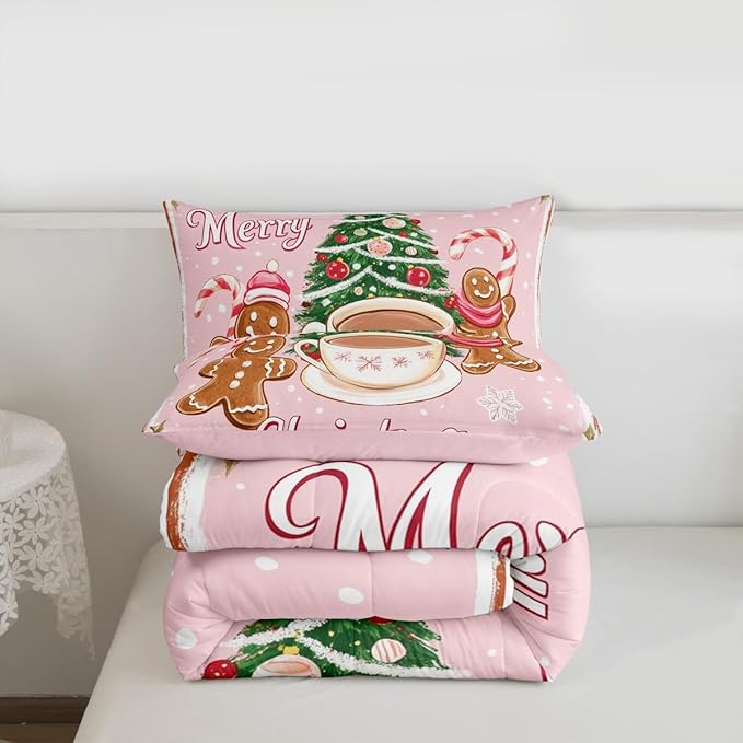 Feelyou Merry Christmas Comforter Set Toddler Size Gingerbread Man Bedding Set for Kids Boys Girls Xmas Duvet Quilt Christmas Decor Bedroom Decor Microfiber 2 Pcs with 1 Pillow Cases