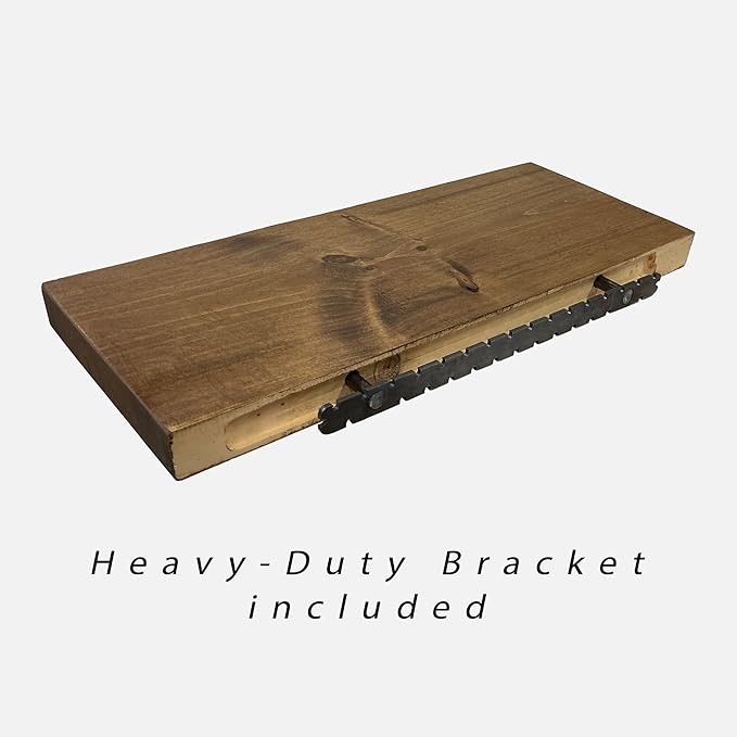 URBANDI, Rustic Floating Shelves, Set of 2, Hidden Bracket, Solid Wood, Heavy Duty, Wall Mounted Shelves, (Dark Brown, 24Wx12D)