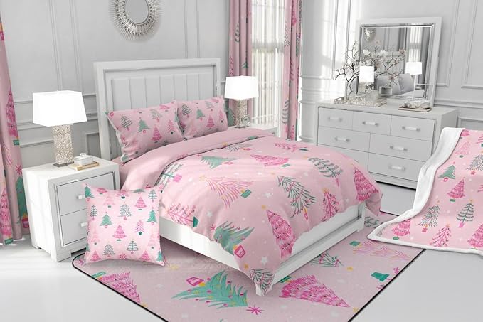 Feelyou Xmas Comforter Set Toddler Size Christmas Tree Bedding Set for Kids Boys Girls Christmas Decor Duvet Quilt New Year Gift Bedroom Decor Microfiber 2 Pcs with 1 Pillow Cases