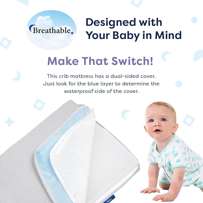 Moonlight Slumber Air Crib Mattress – Breathable, Washable, Dual-Sided Infant and Toddler Mattress with Open Core Design, Foam-Free, Hypoallergenic, 5.5", Standard Crib Size, Made in USA