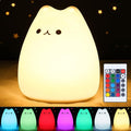 ZKLiLi Remote Cat Night Light, Cute Nursery Lights USB Rechargeable Cat Lamp Nightlight Birthday Christmas Gift with Warm White and 7-Color Breathing Modes for Kids Baby Children (Remote Control)
