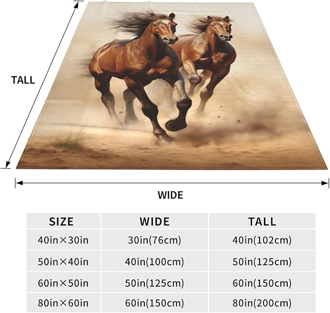 Horse Blanket Animal Horses Running Pattern Print Flannel Throw Blankets for Home Couch Bed Sofa Soft Fuzzy Lightweight Decor Gifts for All Season 50x40 Inches