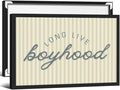 Long Live Boyhood Quote Wall Art Preppy Blue Stripe Poster 16x24 inch Black Framed Modern Fashion Minimalist Canvas Prints for Boy Nursery Bedroom Wall Decor