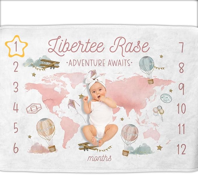 OLIVE OLIVIA Personalized Monthly Baby Milestone Blanket, Baby Months Blanket, Perfect Custom Newborn Gifts,50"x60"