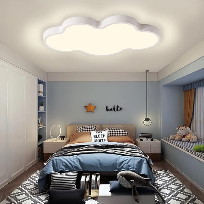 LED Ceiling Light Fixture,Modern Cloud Shape Recessed Ceiling Lights, Dimmable Light,Close to The Ceiling Lighting Flush Mount Living Room Bedroom,3000K-6000K (White, 27inch)