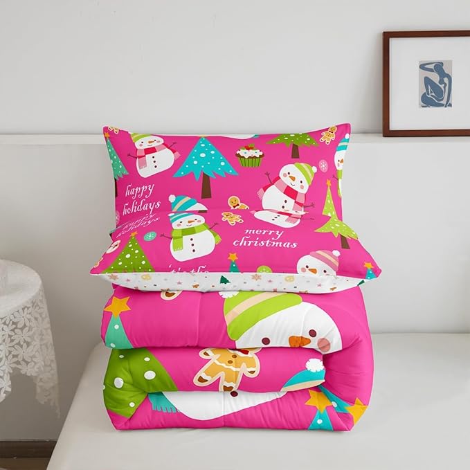 Erosebridal Christmas Kids Comforter Set Cartoon Snowman Quilts for Boys Girls Adults Xmas Tree Bedding Set Cartoon Snowflake Bedroom Decor Duvet Insert Full Size