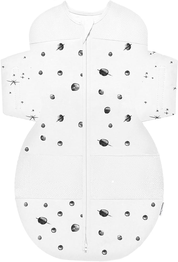 Happiest Baby SNOO Sleep Sack - 100% Organic Cotton Baby Swaddle Blanket - Doctor Designed Promotes Healthy Hip Development (Ivory Planets, Large)