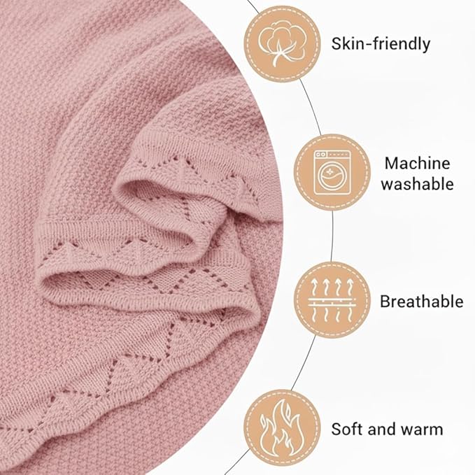 Baby Knit Blanket Soft Breathable Cotton Scallop Border Blankets Newborn Knitted Blanket Swaddle Blankets Gifts for Baby Newborn Toddler Shower Boy Girl New Mom Birthday Christmas RP 30x30