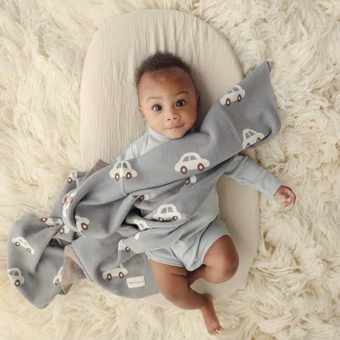Baby Blanket for Boys 100% Cotton Buttery Soft Cozy Receiving Swaddle Stroller Blanket for Shower Gift Registry for Newborns, Infants, Toddlers (Cars - Baby Blue)