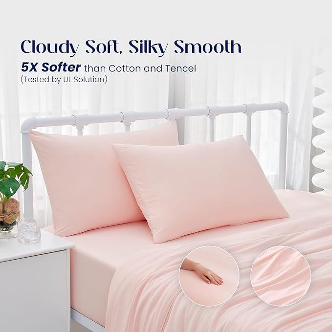 Dream Valley® King Size Sheets Set, Cooling Fitted Sheet with 2 Pillowcase-3 PCS with No Flat Sheet,Q-Max > 0.4 Aerocool, Cooling for Night Sweats, Hot Sleepers,deep Pocket up to 15",Pink Blush