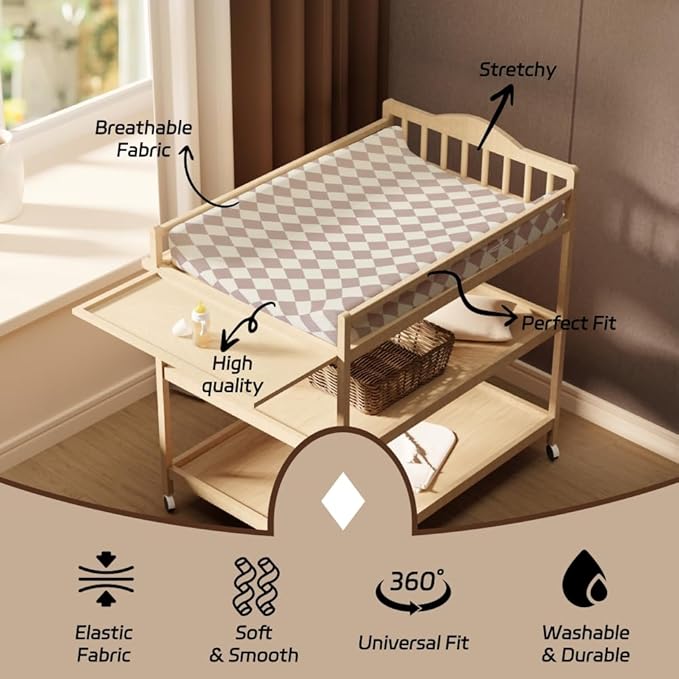 Fitted Baby Neutral Changing Pad Covers Bear and Buffalo Check Plaid Breathable Unisex Baby Sheet Set for Boys or Girls